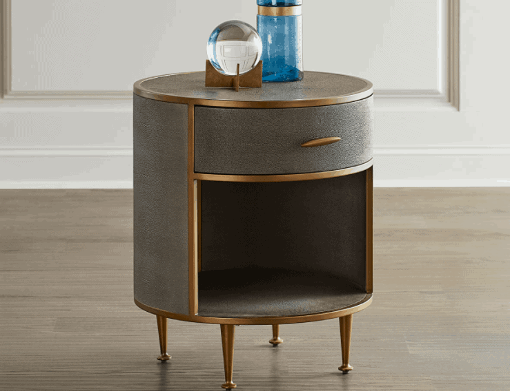 Four Hands Round Faux-Shagreen Iron Nightstand