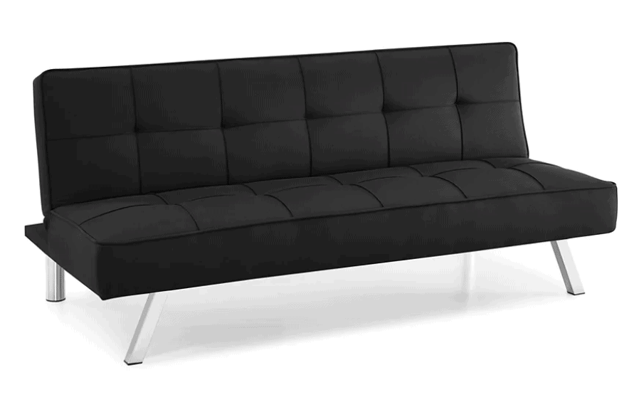 A black couch with a white background Description automatically generated with medium confidence