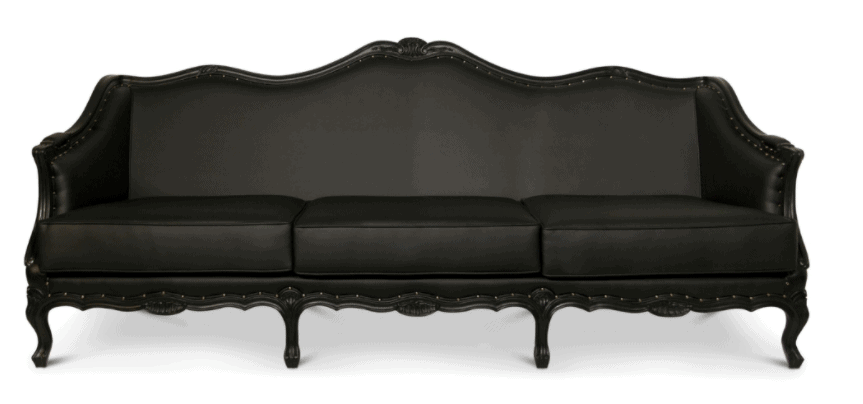 A black leather couch Description automatically generated with low confidence