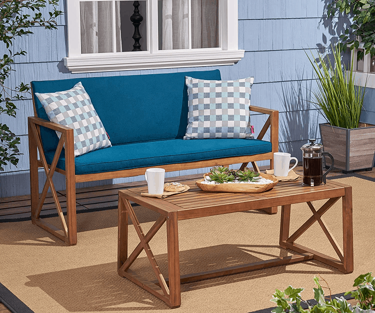 Hazel Outdoor Acacia Wood Loveseat